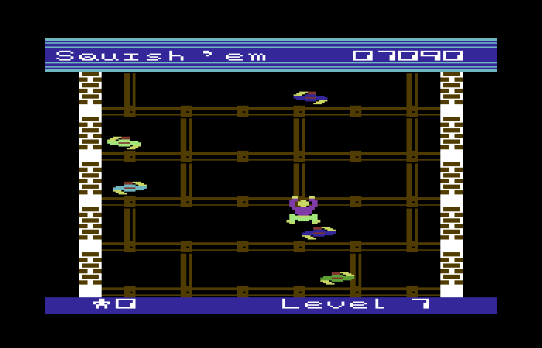 Squish 'Em Commodore 64 Screenshot: About to squish an opponent...