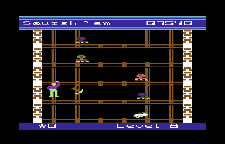Squish 'Em Commodore 64 Screenshot: More falling hammers...