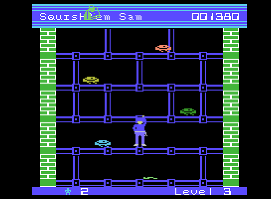 Squish 'Em ColecoVision Screenshot: The building layout begins to become more sparse...