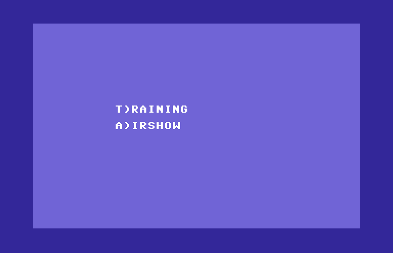 Stunt Flyer Commodore 64 Screenshot: The main menu.