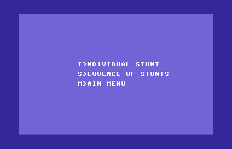 Stunt Flyer Commodore 64 Screenshot: Viewing an airshow menu...