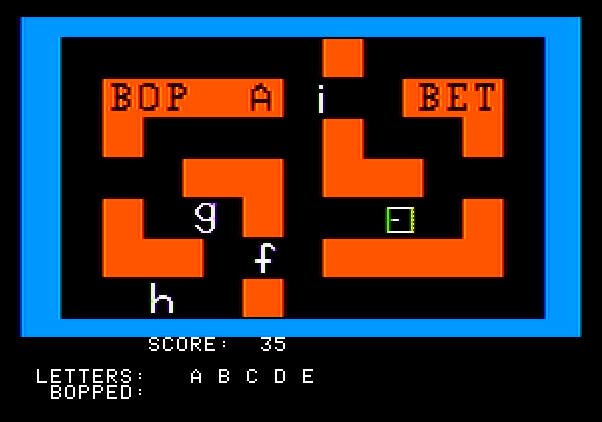 Bop-A-Bet Apple II Screenshot: Looking for the next letter in the alphabet...