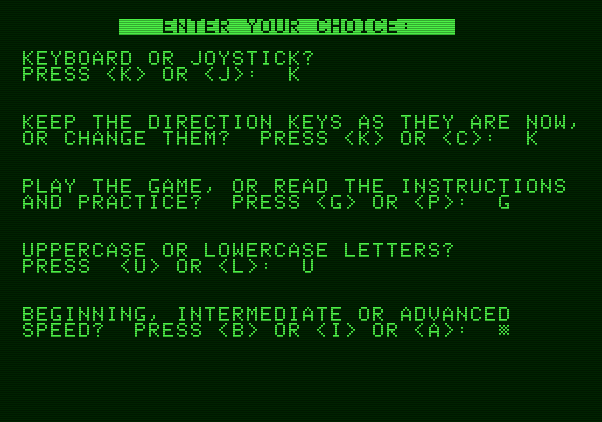 Bop-A-Bet Apple II Screenshot: Setting some game options.