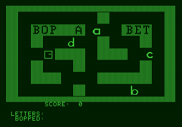 Bop-A-Bet Apple II Screenshot: Starting a game with lower case letters.