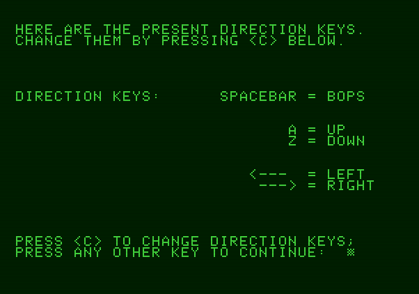 Bop-A-Bet Apple II Screenshot: You can customize the keyboard controls.