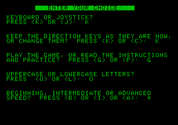 Bop-A-Bet Apple II Screenshot: Setting some game options.