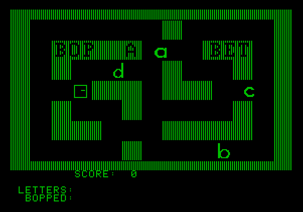 Bop-A-Bet Apple II Screenshot: Starting a game with lower case letters.