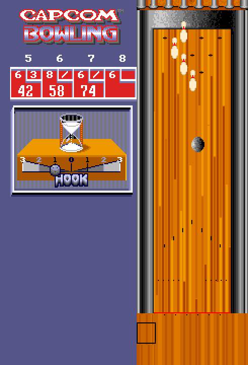 Capcom Bowling Arcade Screenshot: You can hook the ball to attempt some tricky shots...