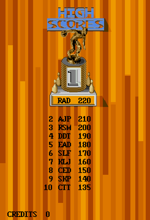 Capcom Bowling Arcade Screenshot: High scores.