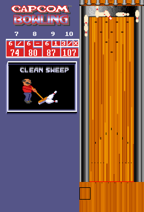 Capcom Bowling Arcade Screenshot: It's a clean sweep!