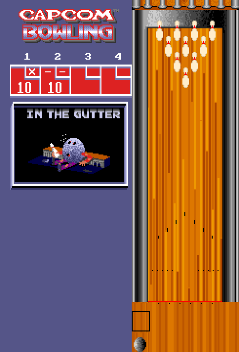 Capcom Bowling Arcade Screenshot: Gutter ball...