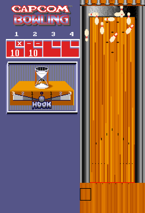 Capcom Bowling Arcade Screenshot: Knocking pins down...
