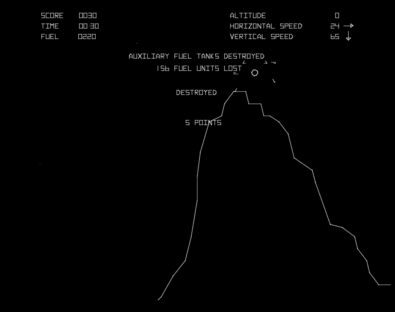 Lunar Lander Arcade Screenshot: Crashed again...