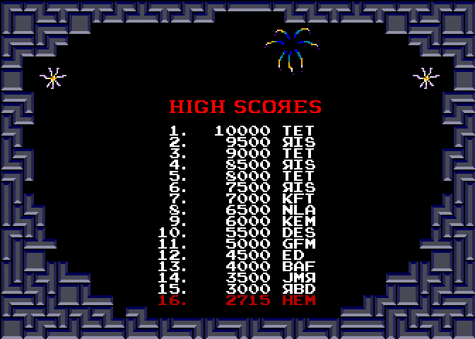 Tetris Arcade Screenshot: High scores.