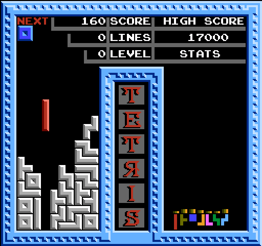 Tetris NES / Famicom Screenshot: A long piece in that gap will award me a Tetris!