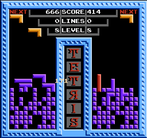 Tetris NES / Famicom Screenshot: You can optionally start the game with a lot of junk pieces already on the board.