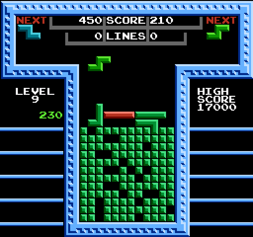 Tetris NES / Famicom Screenshot: Playing a game with the computer on your side.