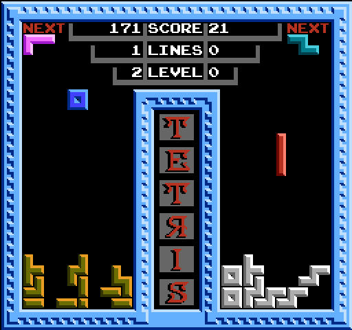 Tetris NES / Famicom Screenshot: A two player competitive game.