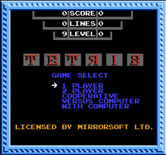 Tetris for NES / Famicom - The main menu.