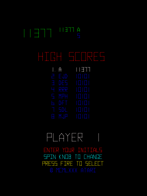 Tempest Arcade Screenshot: Game over.