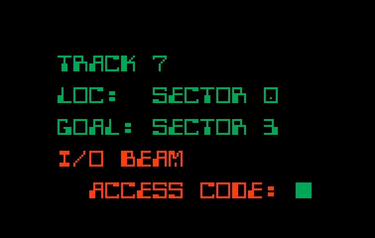 TRON: Solar Sailer Intellivision Screenshot: Game start; also, the access code is only given by voice and not displayed!