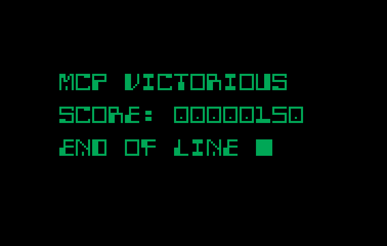 TRON: Solar Sailer Intellivision Screenshot: Game over; the MCP wins!