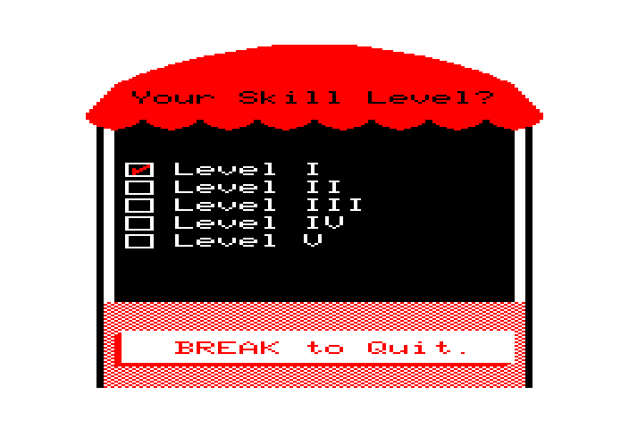 Math Tutor TRS-80 Color Computer Screenshot: Multiple skill levels are available...