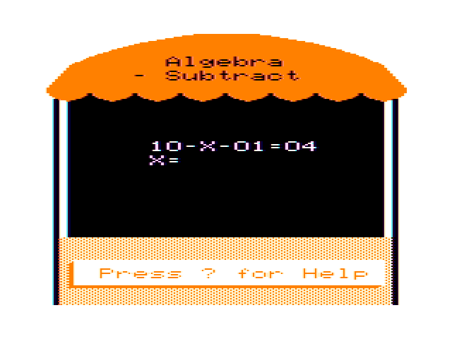 Math Tutor TRS-80 Color Computer Screenshot: Solving an algebra problem.
