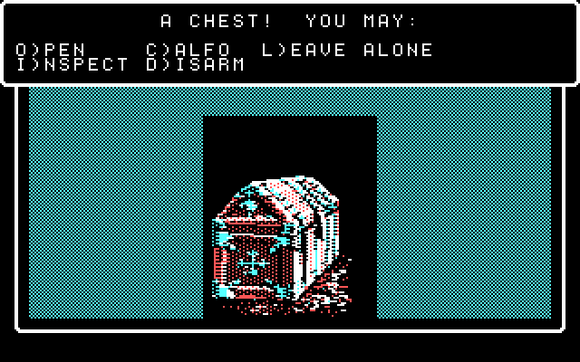 Wizardry V: Heart of the Maelstrom IBM PC/Compatibles Screenshot: A chest! What will you do?
