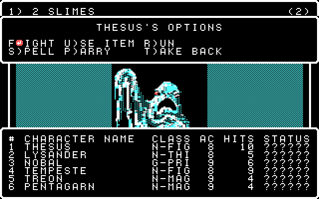 Wizardry V: Heart of the Maelstrom IBM PC/Compatibles Screenshot: An encounter with some slime!