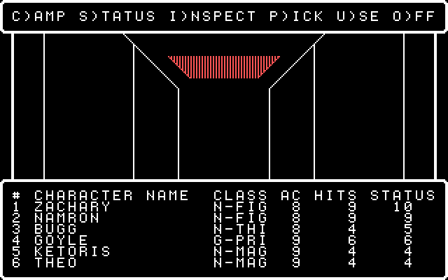 Wizardry V: Heart of the Maelstrom IBM PC/Compatibles Screenshot: That red block on the ceiling is an exit to the surface...