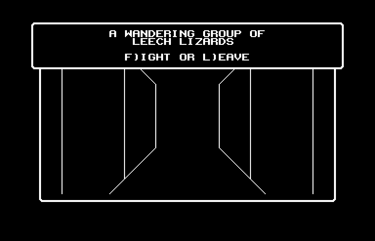 Wizardry V: Heart of the Maelstrom Commodore 64 Screenshot: Wandering reptiles; care to fight, or leave?
