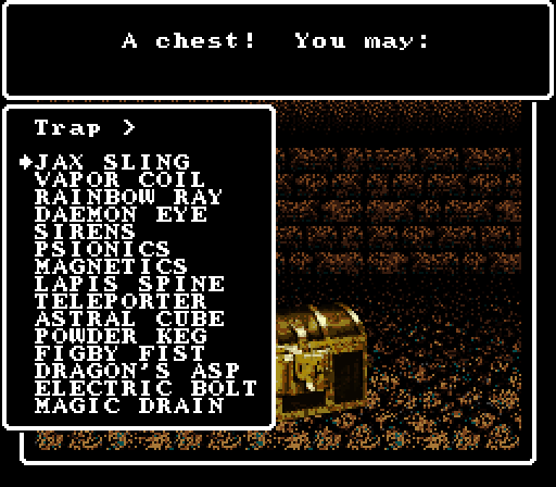 Wizardry V: Heart of the Maelstrom Super NES Screenshot: This chest does have a trap.