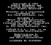 Wizardry V: Heart of the Maelstrom for Super NES - Copyright screen.