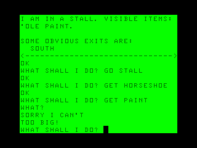 Ghost Town TRS-80 Color Computer Screenshot: In a stall...