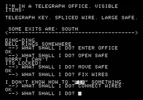 Ghost Town Apple II Screenshot: In a telegraph office.