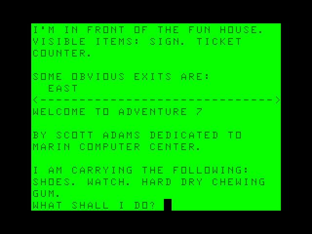 Mystery Fun House TRS-80 Color Computer Screenshot: The starting location.