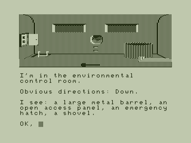 Trekboer Dragon 32/64 Screenshot: A shovel? You can always use one of those in an adventure game!