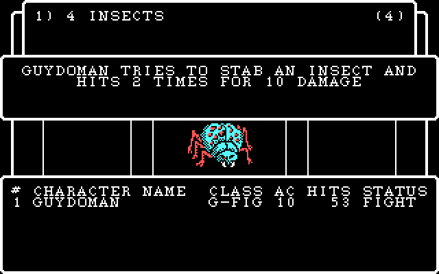 Wizardry: Knight of Diamonds - The Second Scenario IBM PC/Compatibles Screenshot: Attacking a spider...
