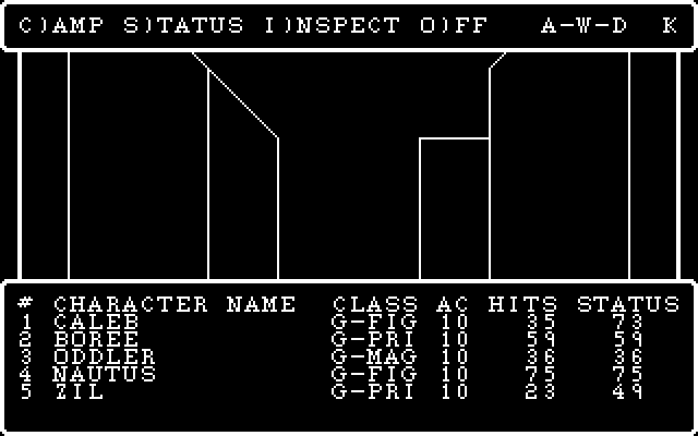Wizardry: Knight of Diamonds - The Second Scenario IBM PC/Compatibles Screenshot: Exploring the maze...