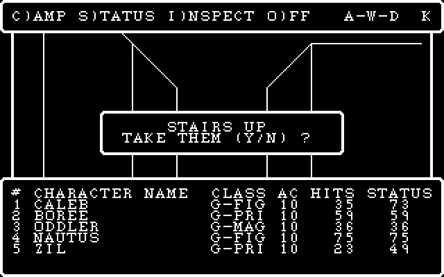 Wizardry: Knight of Diamonds - The Second Scenario IBM PC/Compatibles Screenshot: Head up the stairs?