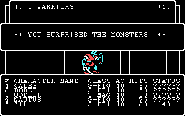 Wizardry: Knight of Diamonds - The Second Scenario IBM PC/Compatibles Screenshot: You surprised the monsters!