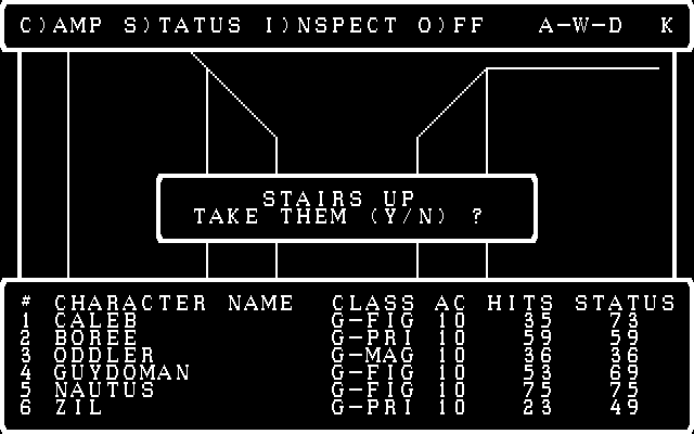 Wizardry: Knight of Diamonds - The Second Scenario IBM PC/Compatibles Screenshot: There are some stairs here...head up them?