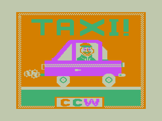Taxi TRS-80 Color Computer Screenshot: Title screen.