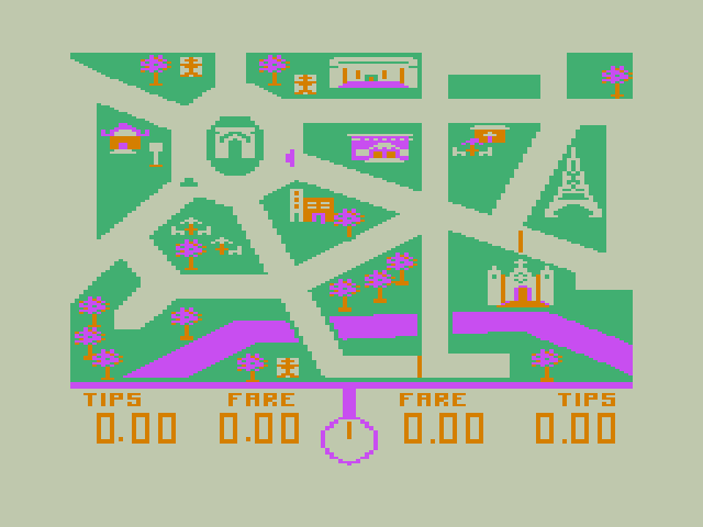 Taxi TRS-80 Color Computer Screenshot: Welcome to Paris!
