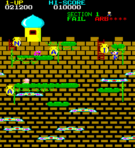 Arabian Arcade Screenshot: Climbing my way to the next letter; no bonus for collecting them out of order this time.