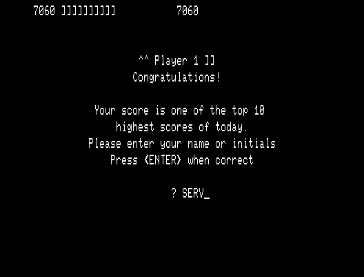 Galaxy Invasion TRS-80 Screenshot: A new high score!