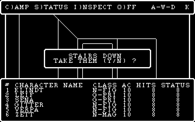 Wizardry: Legacy of Llylgamyn - The Third Scenario IBM PC/Compatibles Screenshot: Take the stairs down?