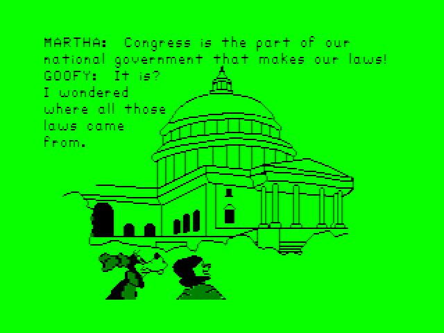 Goofy Covers Government TRS-80 Color Computer Screenshot: First, an introduction to congress...