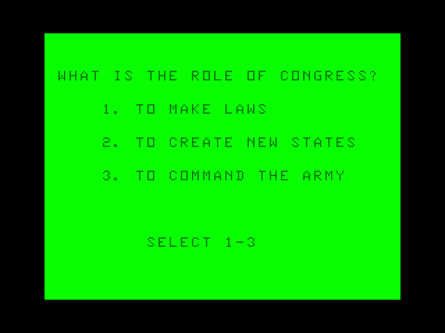Goofy Covers Government TRS-80 Color Computer Screenshot: Some questions appear after a few slides...